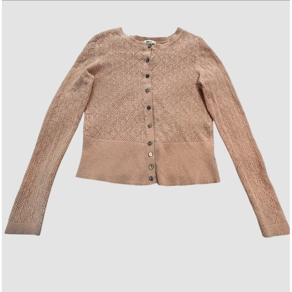 Tyler Boe Sweaters - Tyler Boe Women's Large Pointelle Knit Lambs Wool Blend Cardigan Sweater
